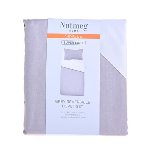 Nutmeg Home Soft Touch White/Grey Duvet Set Single