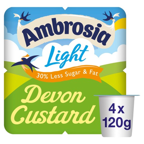 Ambrosia Light Low Fat & Reduced Sugar Custard Dessert Snack Pots 4 x 120g
