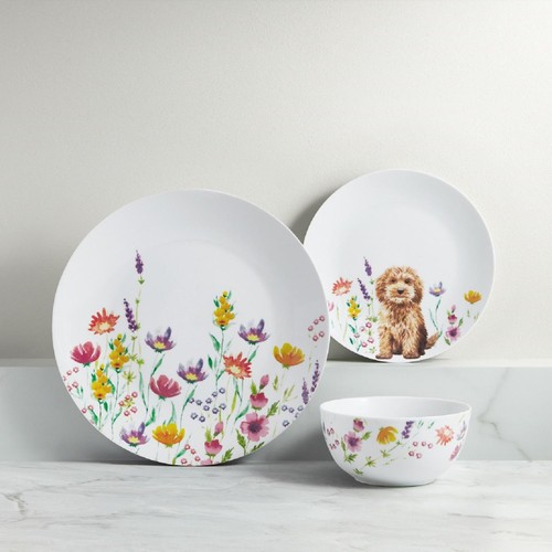 Nutmeg Home Floral Cockapoo 12 Piece Porcelain Dinner Set