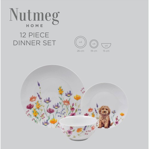 Nutmeg Home Floral Cockapoo 12 Piece Porcelain Dinner Set thumbnail 3