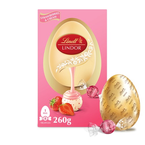 Lindt Lindor White Chocolate Easter Egg With Strawberry&Cream Truffles 260g thumbnail 2