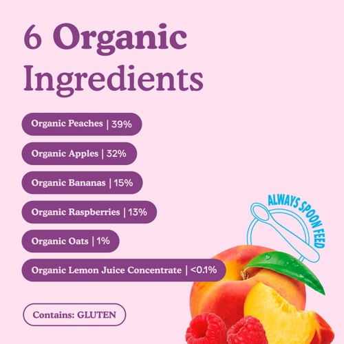 Little Freddie Organic Peaches & Raspberries Baby Food Pouch 6+ Months thumbnail 2
