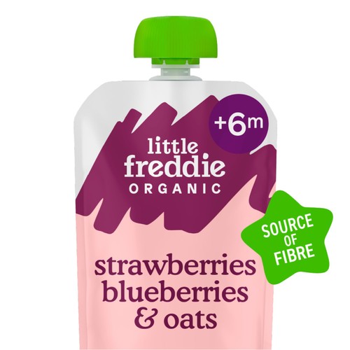 Little Freddie Organic Strawberry, Blueberry & Oats Baby Food Pouch 6+ M