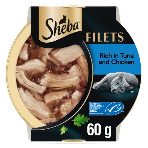 SHEBA Filets Adult Cat Food Tray with Chicken & Tuna in Gravy 60g