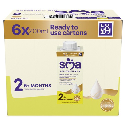 SMA Follow On Milk 6 Mth+ Ready To Feed Multipack 6x200ml