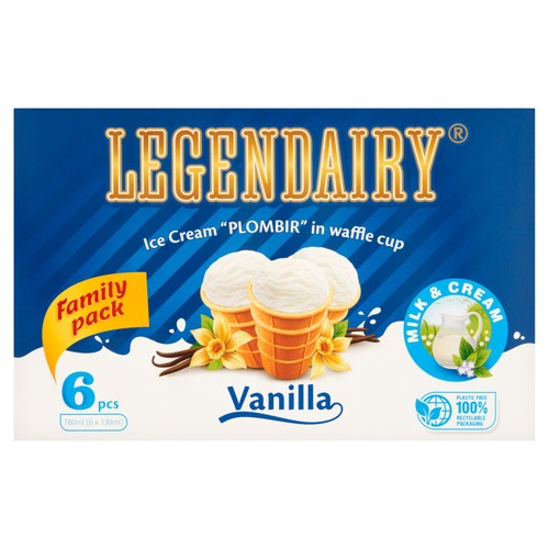 Legendairy Vanilla Ice Cream Plombir In Waffle Cup   6 x 130ml