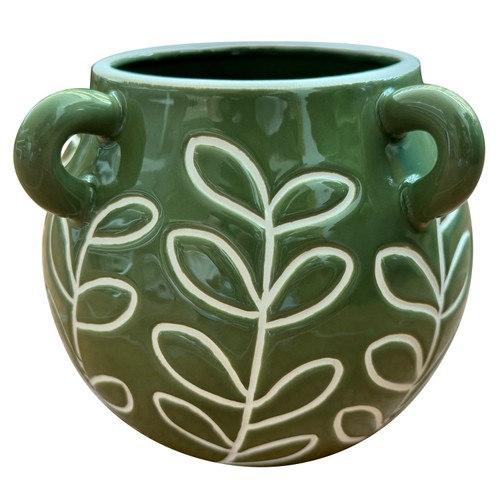 Nutmeg Green Leaf Glazed Pot
