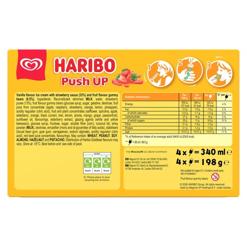 Haribo Push Up Vanilla & Strawberry Ice Cream Lollies 4 x 85ml thumbnail 4