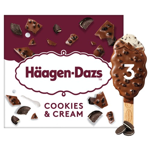 Haagen Dazs 3 Crunchy Cookies & Cream Ice Cream Sticks