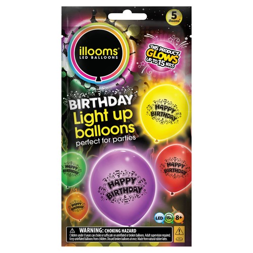 Illooms Birthday Light Up Balloons 5 Pack