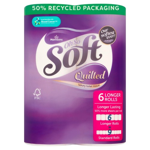 Morrisons Oh So Soft 6 Quilted Luxury Toilet Tissue Longer Rolls