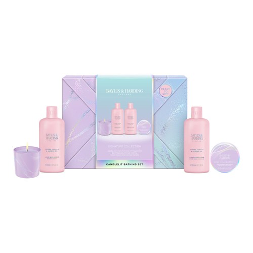 Baylis & Harding Jojoba Vanilla & Almond Oil Gift Wrapped Candle Set thumbnail 2