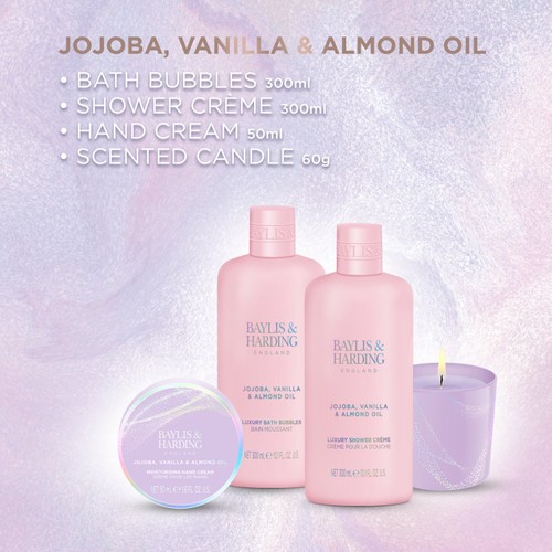 Baylis & Harding Jojoba Vanilla & Almond Oil Gift Wrapped Candle Set thumbnail 3