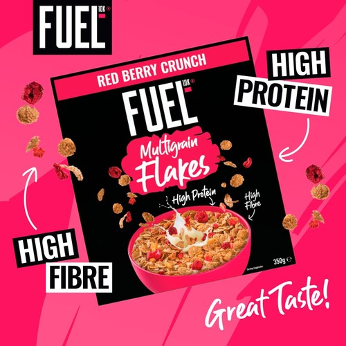 FUEL10K Red Berry Multigrain Flakes High Protein Breakfast Cereal 350g thumbnail 4