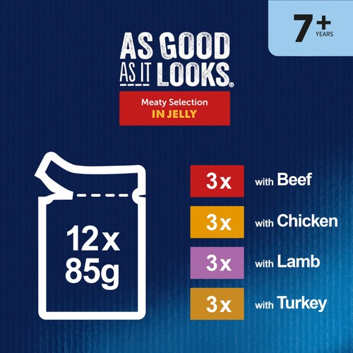 FELIX As Good As it Looks Senior 7+ Meat in Jelly Wet Cat Food 12x85g thumbnail 4