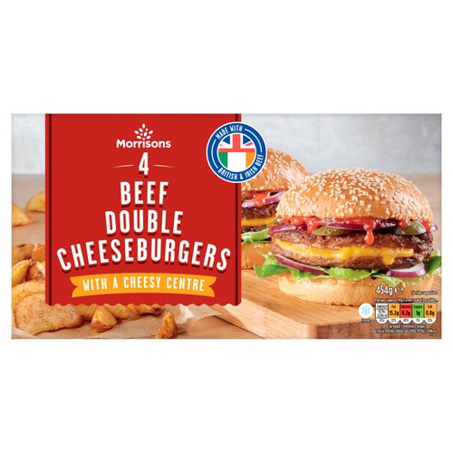 Morrisons 4 Beef Double Cheeseburgers With a Cheesy Centre   454g
