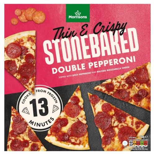 Morrisons Thin & Crispy Stonebaked Double Pepperoni Pizza   330g