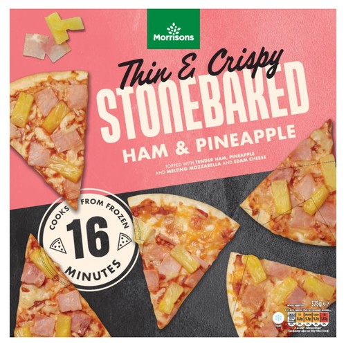 Morrisons Thin & Crispy Stonebaked Ham & Pineapple Pizza   375g