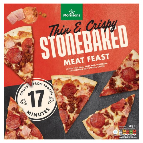 Morrisons Thin & Crispy Stonebaked Meat Feast Pizza   340g