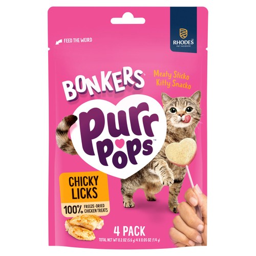 Bonkers PurrPops Chicky Licks Freeze Dried Cat Treats   4 Pack