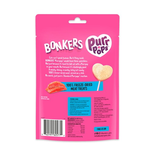 Bonkers Purrpops Lip Smackin Salmon Cat Treats    4 x 5.6g thumbnail 2