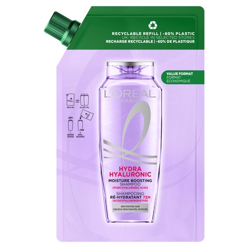 L'Oreal Elvive Hydra Hyaluronic Shampoo Refill Pouch   500ml