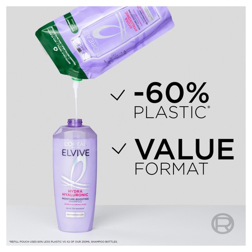 L'Oreal Elvive Hydra Hyaluronic Shampoo Refill Pouch   500ml thumbnail 2