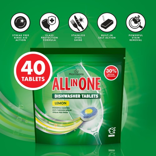 Morrisons All In One Lemon Dishwasher Tablets 40 Pack thumbnail 3