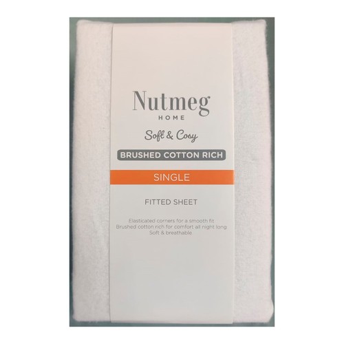 Nutmeg Home Brushed Cotton White Fitted Sheet Single