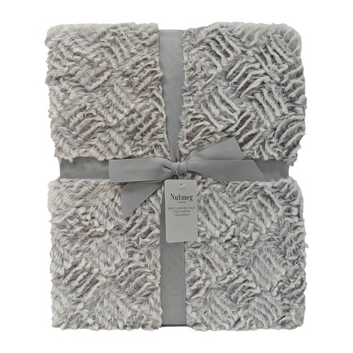Nutmeg Home Grey Carved Faux Fur Throw 120cm x 150cm