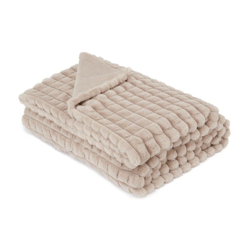 Nutmeg Home Taupe Grid Faux Fur Throw 150Cm X 200Cm