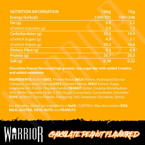 Warrior Creatine Bar Chocolate Peanut 75g thumbnail 3