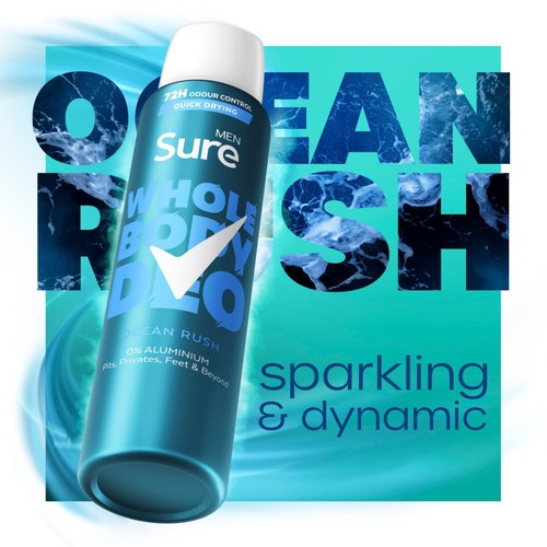 Sure Men Ocean Rush Whole Body Deodorant Spray 72h Odour Control   150ml thumbnail 3