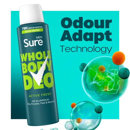 Sure Men Active Fresh Whole Body Deodorant Spray 72h Odour Control   150ml thumbnail 2