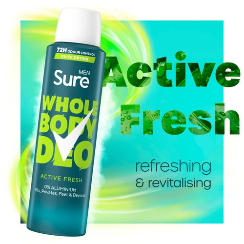 Sure Men Active Fresh Whole Body Deodorant Spray 72h Odour Control   150ml thumbnail 3