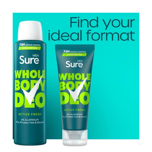 Sure Men Active Fresh Whole Body Deodorant Spray 72h Odour Control   150ml thumbnail 4