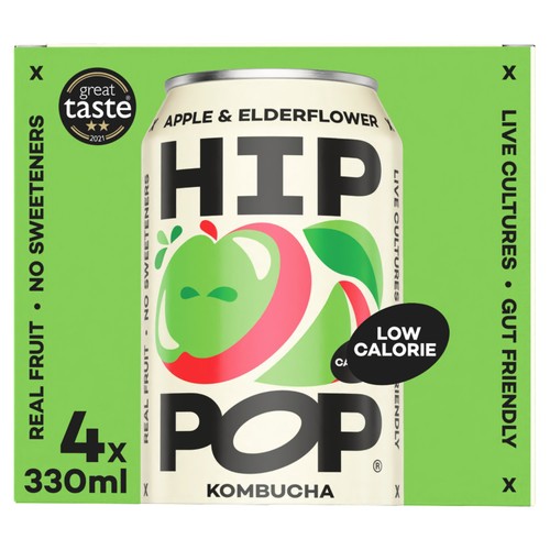 Hip Pop Apple & Elderflower Kombucha Cans   4 x 330ml thumbnail 4