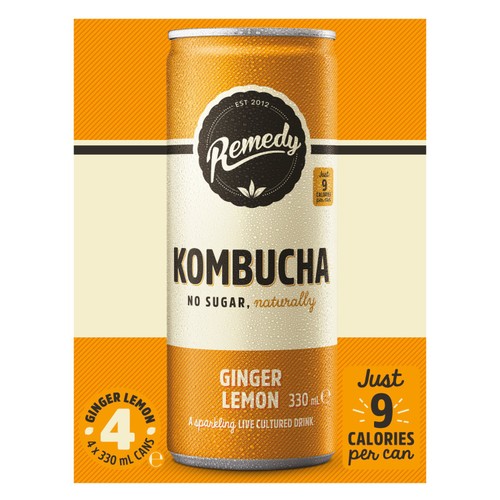 Remedy Ginger Lemon Kombucha Cans   4 x 330ml