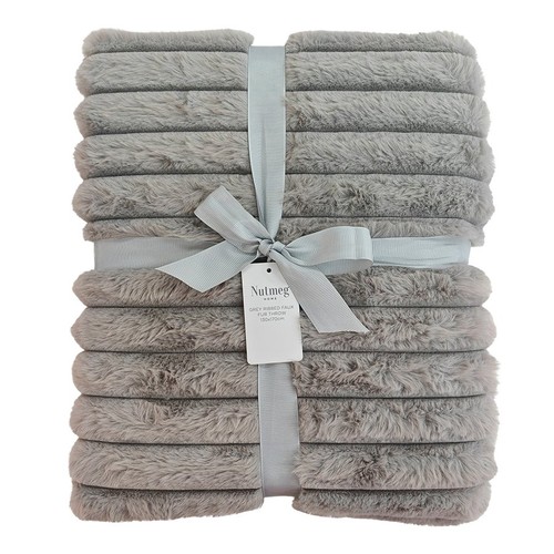 Nutmeg Home Grey Ribbed Faux Fur Throw 130 x 170cm
