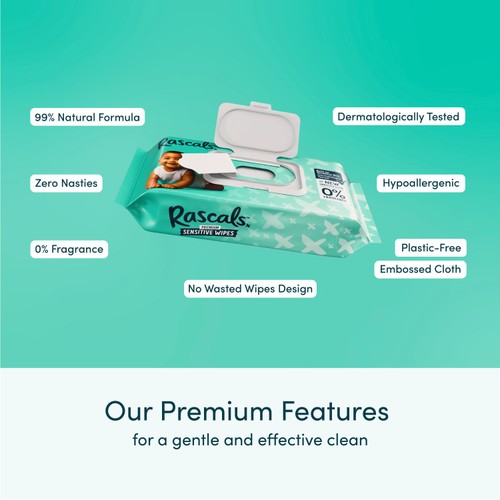 Rascals 52 Sensitive Biodegradable Wipes  thumbnail 5