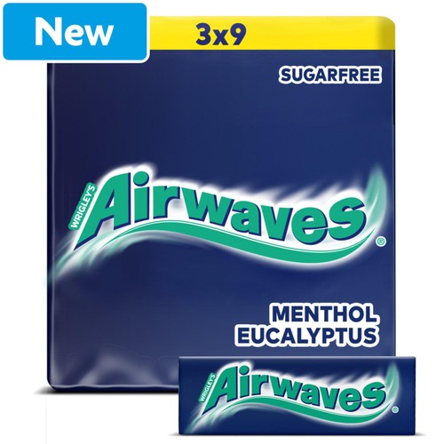 Airwaves Menthol & Eucalyptus Sugar Free Chewing Gum 3 x 9 Pieces