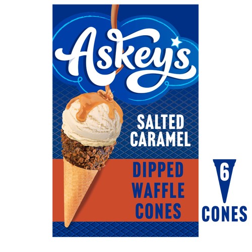 Askeys Deluxe Salted Caramel Dipped Waffle Cones 6 Pack