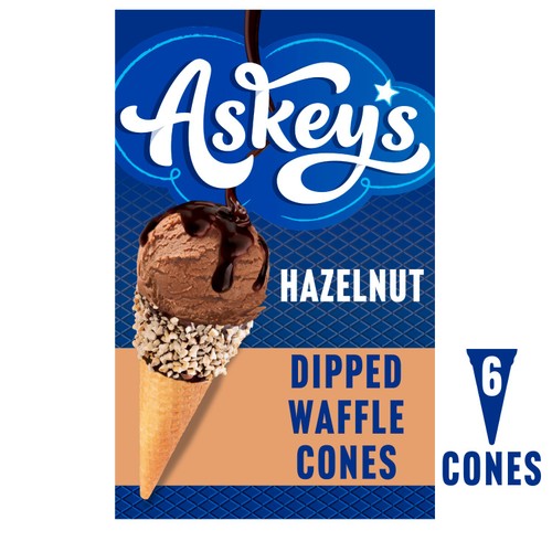 Askeys Deluxe Hazelnut Dipped Waffle Cones 6 Pack
