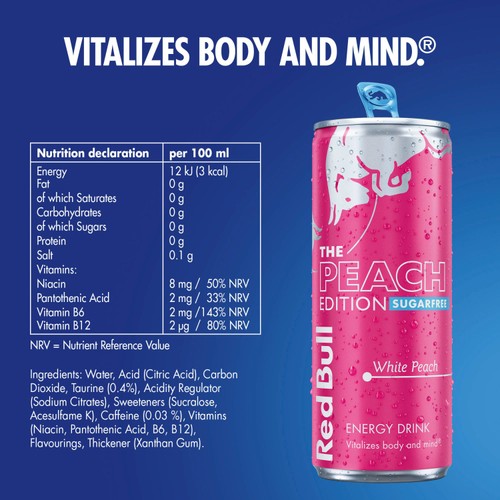 Red Bull Energy Drink Sugar Free Peach Edition White Peach thumbnail 3