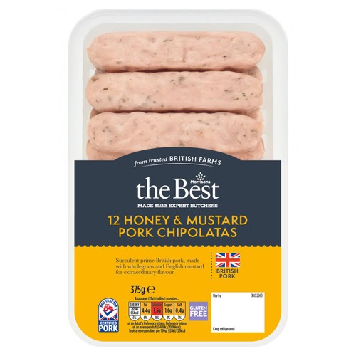 Morrisons The Best 12 Honey & Mustard Chipolata Sausages 375g