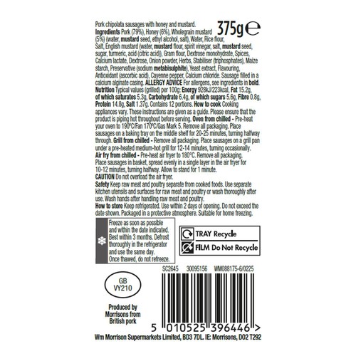 Morrisons The Best 12 Honey & Mustard Chipolata Sausages 375g thumbnail 2