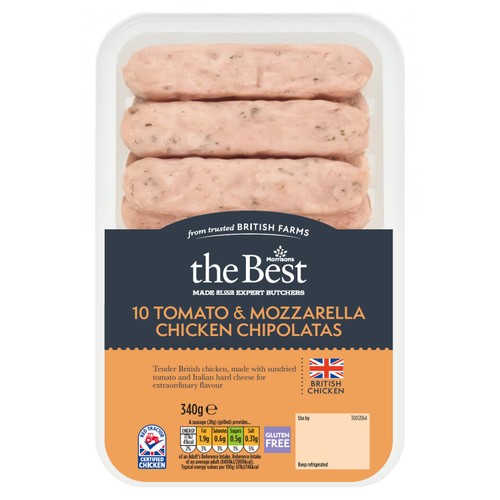 Morrisons The Best 10 Tomato & Mozzarella Chicken Chipolata Sausages 340g