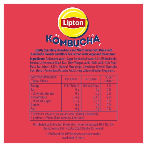 Lipton Kombucha Strawberry & Mint 250ml thumbnail 4