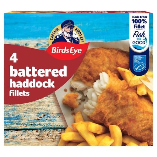 Birds Eye 4 Battered Haddock Fish Fillets 400g