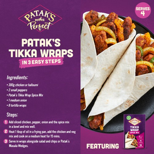 Patak's Tikka Wrap Indian Seasoning Mild Spice Mix 25g thumbnail 3